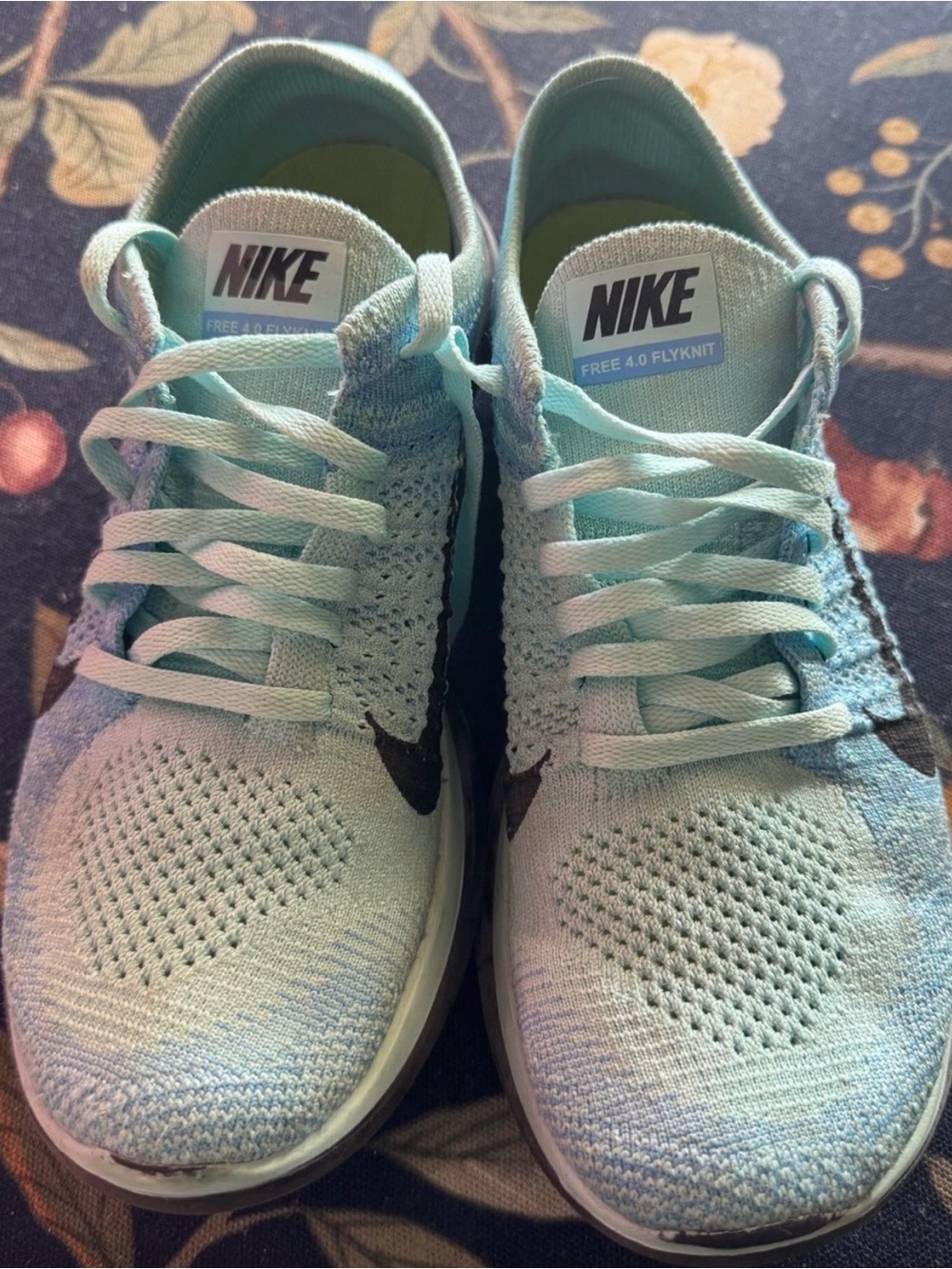Nike Women’s Free 4.0 Flyknit Running Shoes - Light Teal/Black